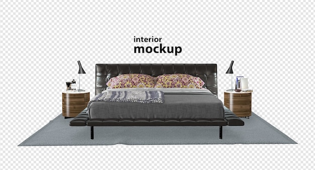 Representación de maqueta interior de cama aislada