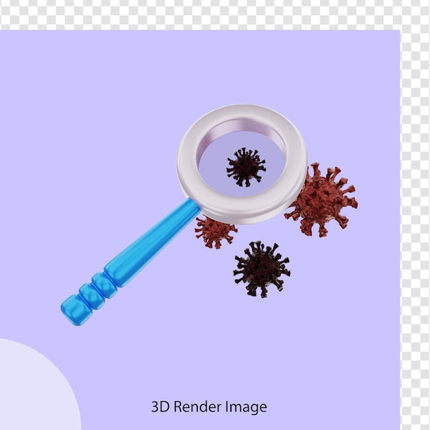 Representación médica 3d del virus covid19 visto desde una lupa