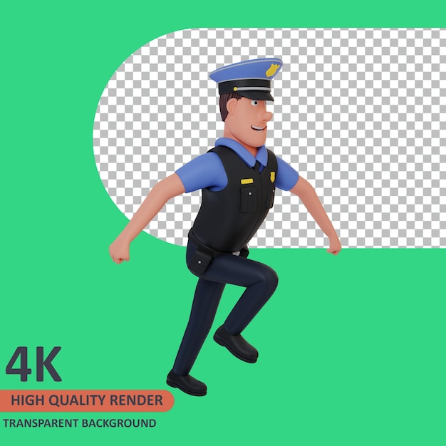 Representación de modelos 3d policía personaje de dibujos animados en curso