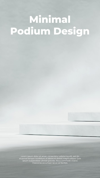 Representación de pared curva mínima espacio vacío 3d podio con forma de bloque blanco en retrato