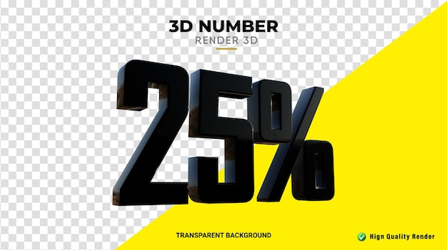 Representación PSD 3d con un 25 por ciento de descuento en color negro brillante renderizado de alta calidad