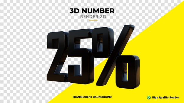 Representación PSD 3d con un 25 por ciento de descuento en color negro brillante renderizado de alta calidad