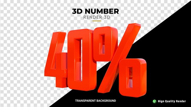 Representación PSD 3d con un 40 por ciento de descuento en color rojo brillante