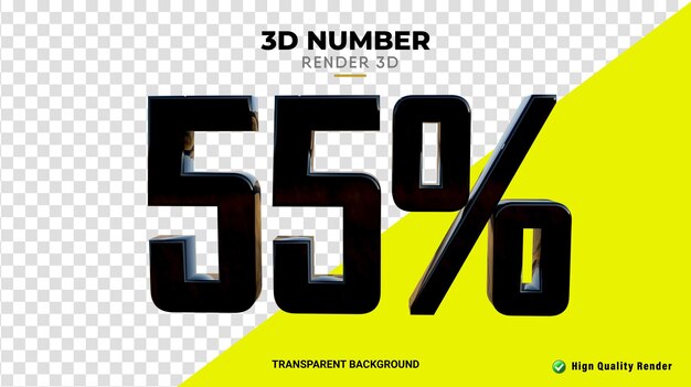 Representación PSD 3d con un 55 por ciento de descuento en color negro brillante renderizado de alta calidad