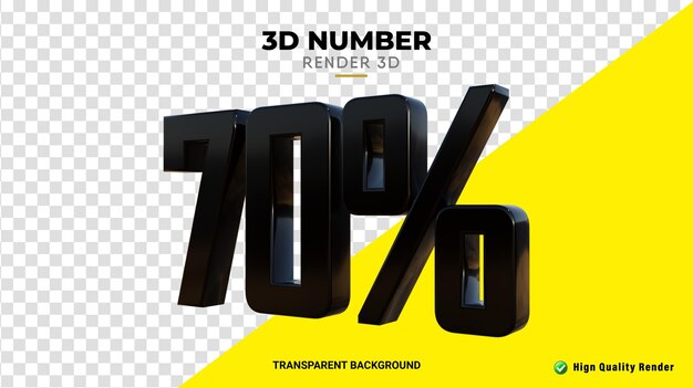 Representación PSD 3d con un 70 por ciento de descuento en color negro brillante renderizado de alta calidad