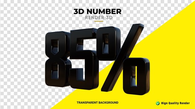 Representación PSD 3d con un 85 por ciento de descuento en color negro brillante renderizado de alta calidad