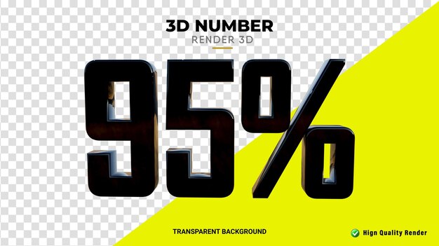 Representación PSD 3d con un 95 por ciento de descuento en color negro brillante renderizado de alta calidad