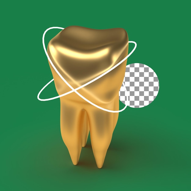 Representación realista de dientes dorados en 3d elemento de concepto dental y de salud modelo dental de un diente