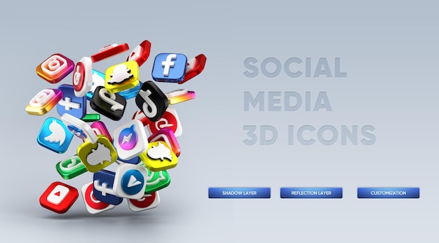 PSD representación realista de los iconos de redes sociales 3d