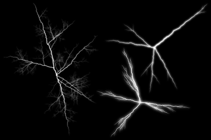 PSD una representación realista de los rayos que golpean un cielo oscuro
