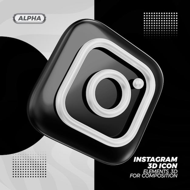 PSD representación de la representación del icono 3d de instagram negro