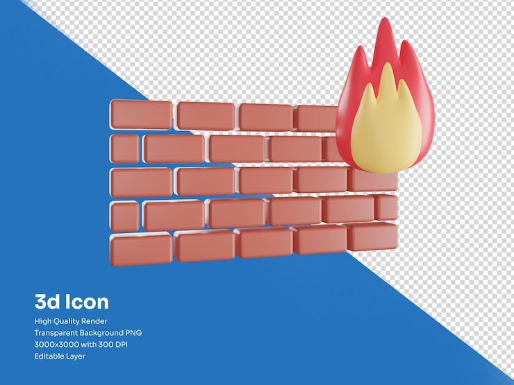 PSD representación de seguridad de firewall de icono 3d