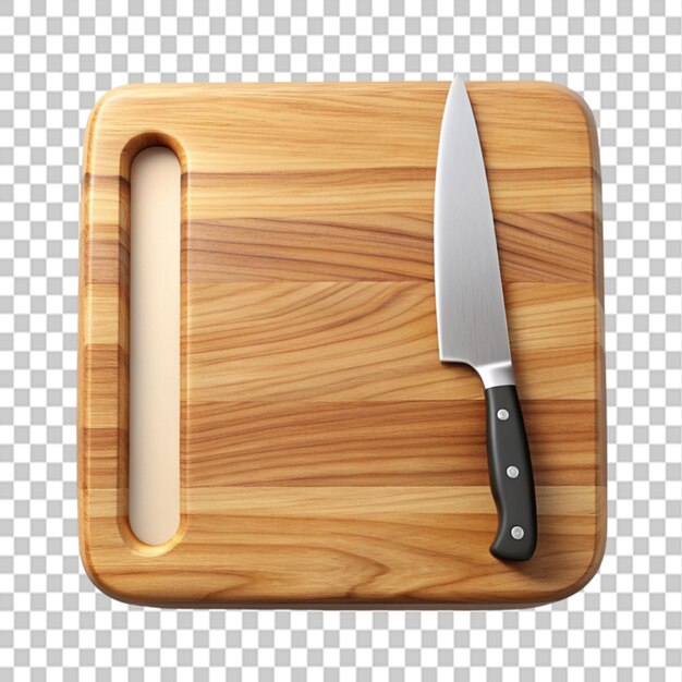 representación de una tabla de cortar de madera y un cuchillo sobre un fondo transparente