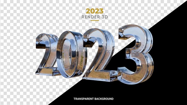 Representación de texto de vidrio 3d 2023 número de año nuevo de alta calidad