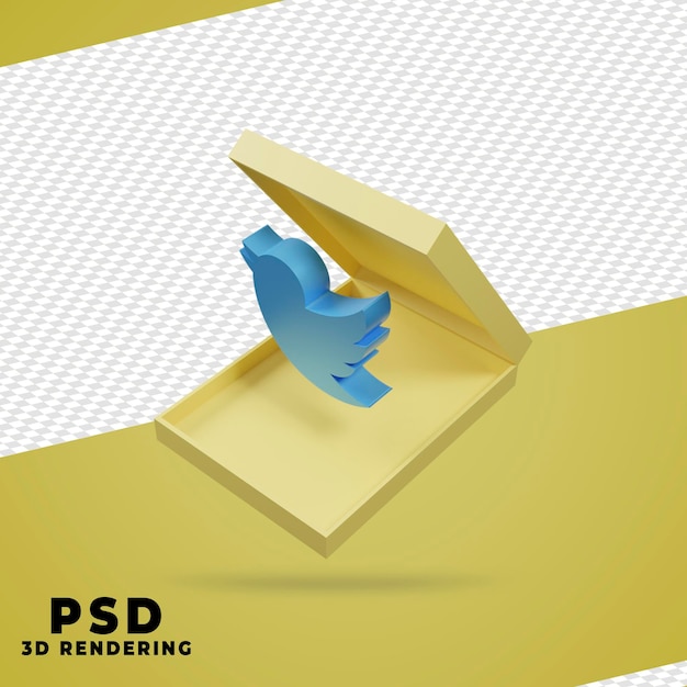 Representación de twitter de caja 3d aislada