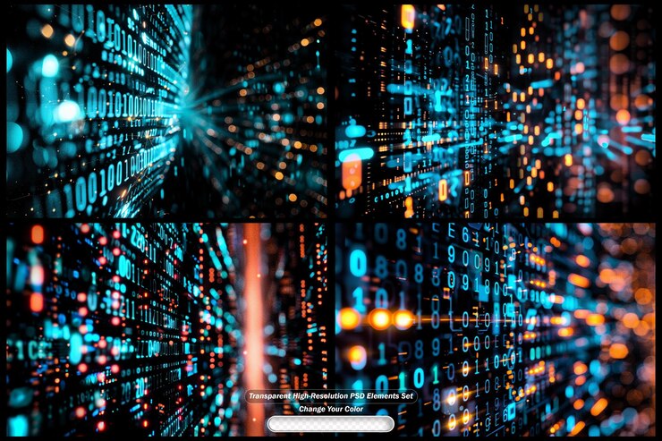 PSD representación visual de datos digitales en un fondo translúcido con colores vibrantes