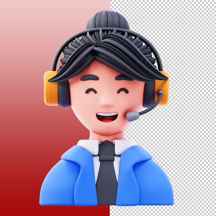 Representante de servicio al cliente de dibujos animados en 3D con auriculares
