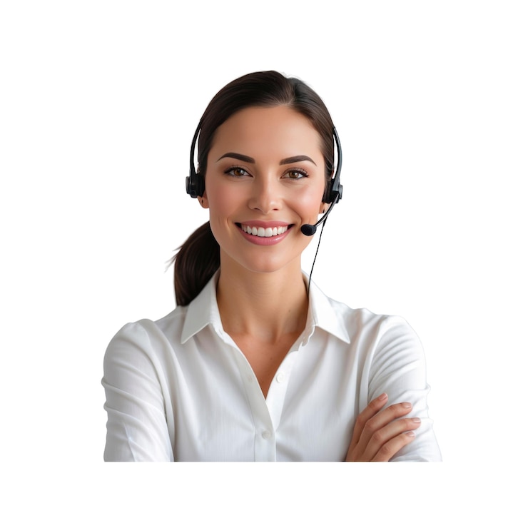 PSD representante de servicio al cliente sonriente con auriculares