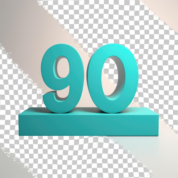 PSD une représentation 3d du nombre 90 sur une boîte transparente.