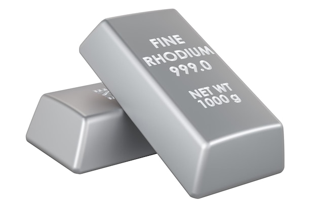 Représentation 3D de lingots de rhodium et de barres de Rhodium isolés sur un fond transparent