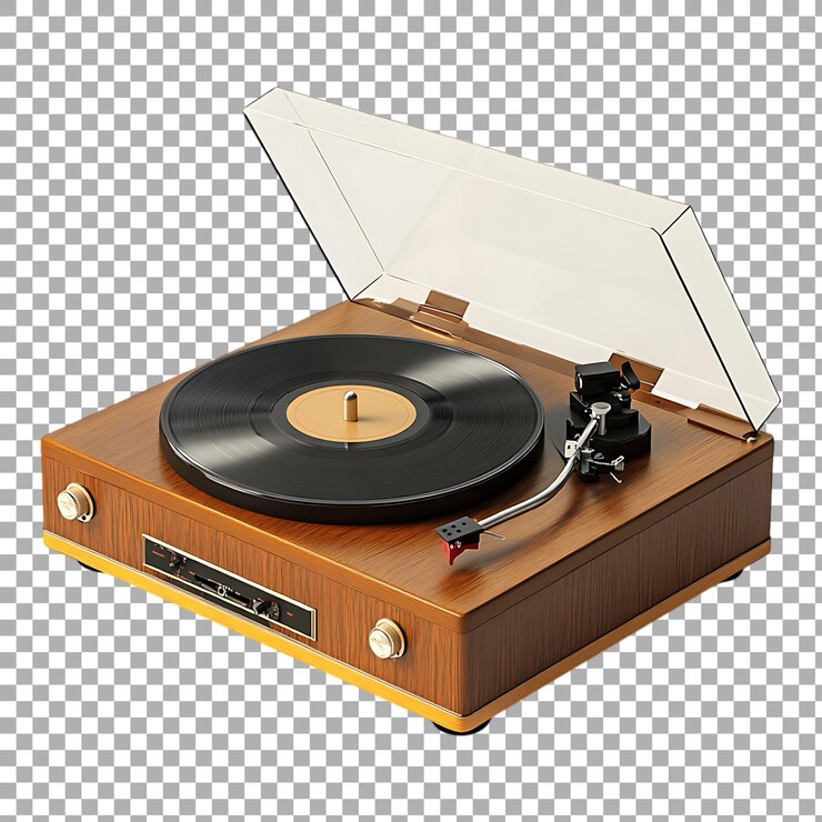 PSD reproductor de discos antiguos png en vista isométrica contra un fondo transparente
