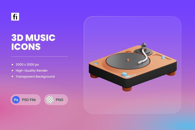 Reproductor de vinilo de ilustración de icono 3D