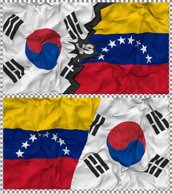 República Bolivariana de Venezuela contra Corea del Sur Media bandera combinada con textura 3D de la tela
