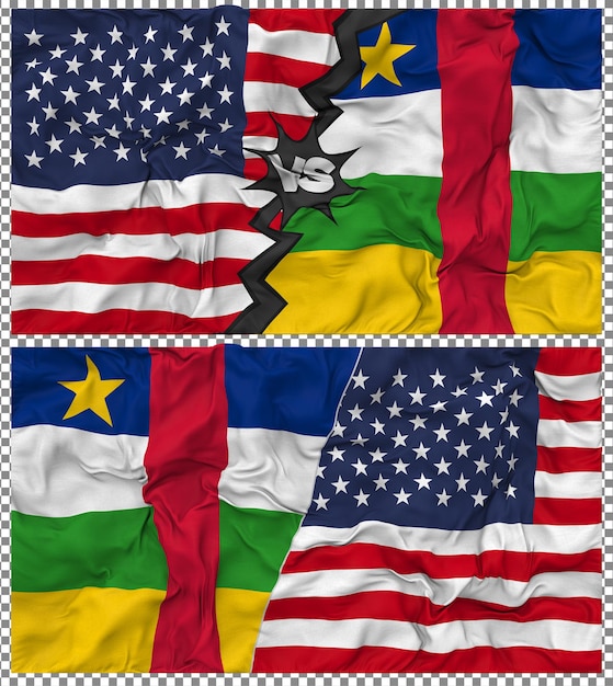 República Centroafricana contra Estados Unidos Media bandera combinada Textura de la tela 3D