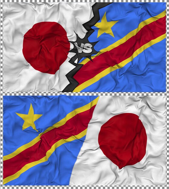 República Democrática del Congo contra Japón Media bandera combinada Tejido Bump Textura Renderizado en 3D