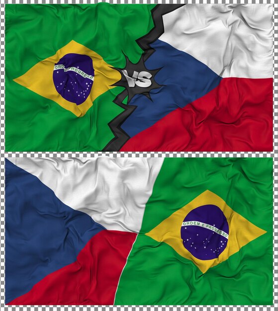 République tchèque contre Brésil Half Combined Flag Cloth Bump Texture Rendering 3D