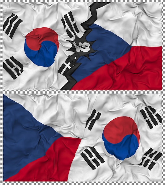République tchèque contre la Corée du Sud Half Combined Flag Cloth Bump Texture Rendering 3D