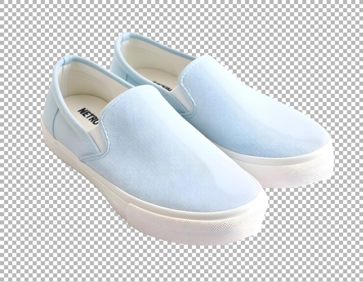 El resbalón azul en los zapatos de lona
