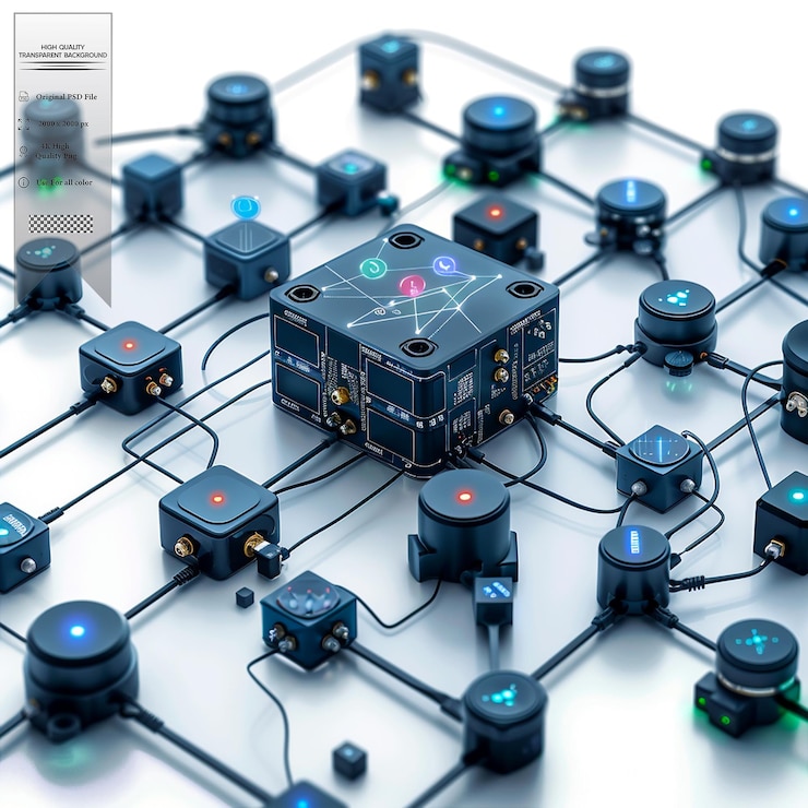 PSD un réseau d'appareils interconnectés pouvant collecter et partager des données sur un fond transparent