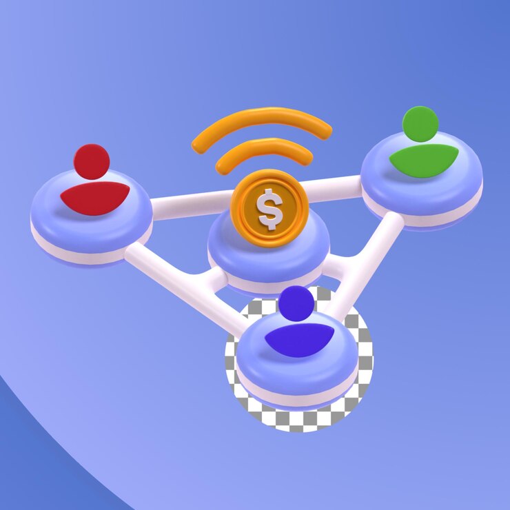 PSD réseau financier en illustration 3d