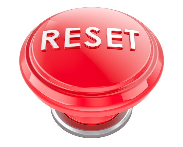 RESET red push button 3D rendering isolated on transparent background