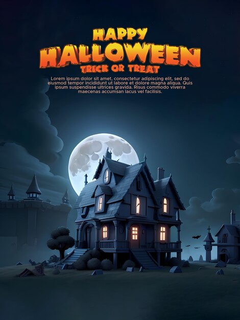 Residencia de halloween hiperrealista en 3d mínimo