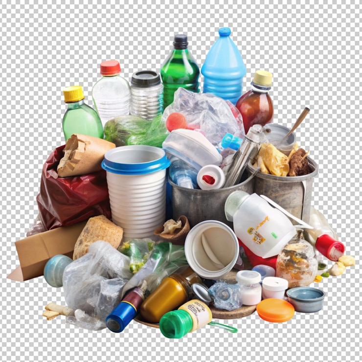 PSD residuos de contaminación y objetos de basura aislados sobre un fondo transparente