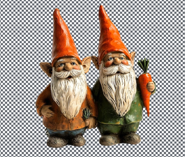 Respectés gnomes du jardin des carottes isolés sur un fond transparent