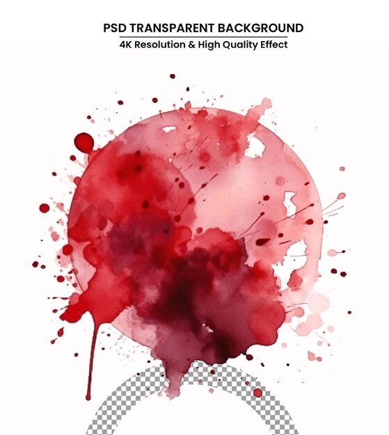 PSD respingo de aquarela de círculo vermelho isolado em fundo branco