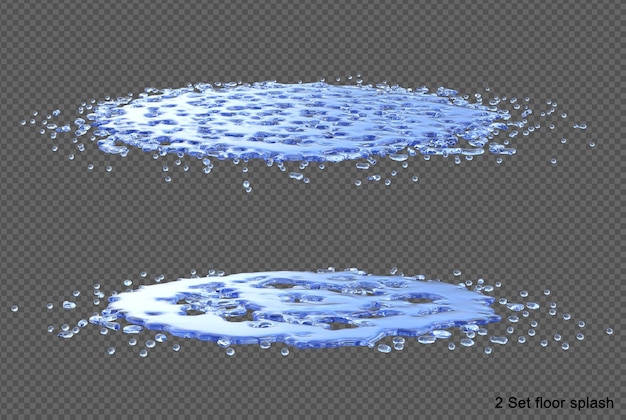 PSD respingos de piso de água e renderização 3d isolada de gotículas