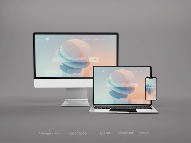 PSD responsive geräte website-modell 3d-rendering