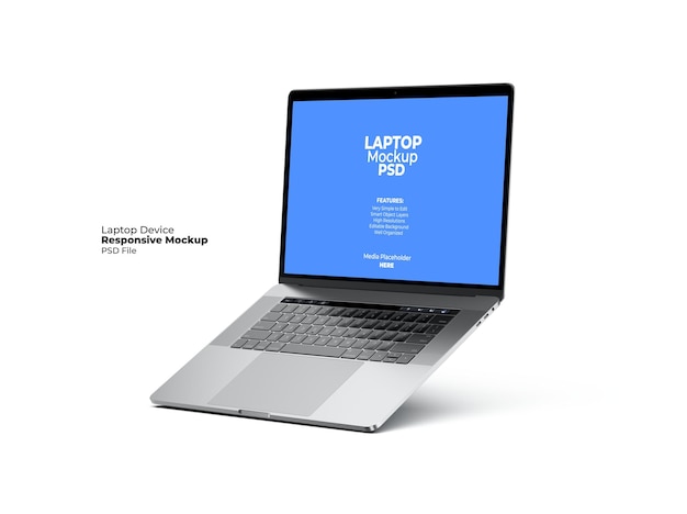 Responsive Laptop Screen for Web, UI and Apps PSD Mockup with Transparent Background