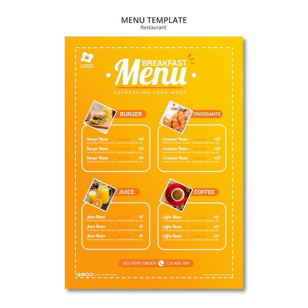 Restaurant attraktive Menüvorlage online