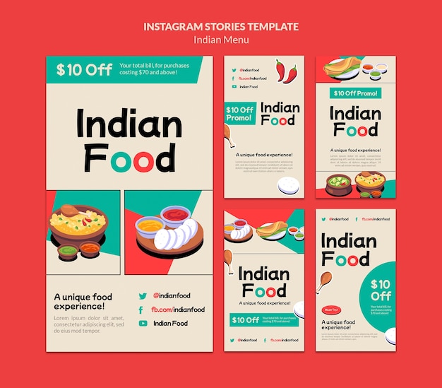 PSD restaurant de cuisine indienne et collection d'histoires instagram d'affaires