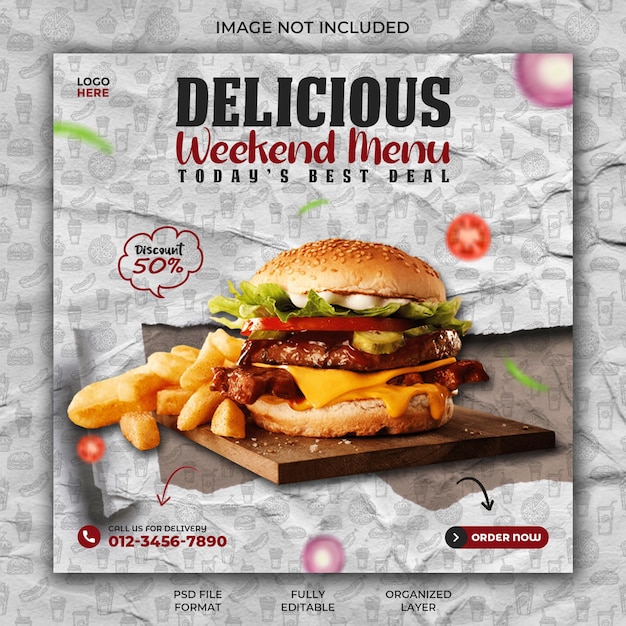 Restaurant Délicieux Burger Promotion Et Menu Alimentaire Médias Sociaux Instagram Post Bannière Conception