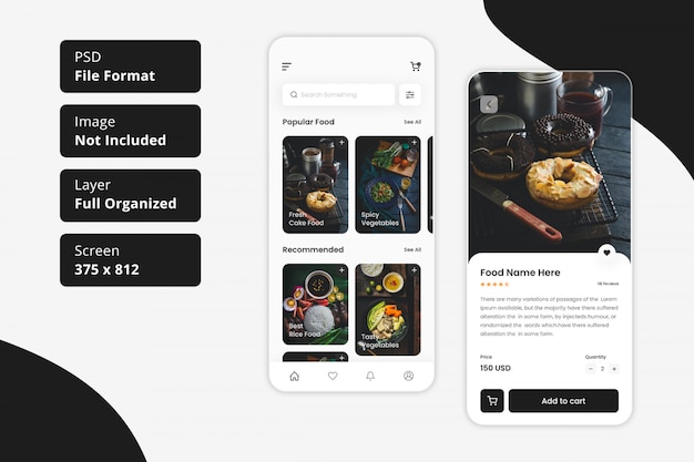 PSD restaurant food delivery mobile app ui