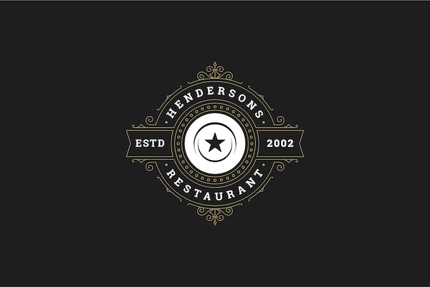 Restaurant haut de gamme cercle doré modèle de conception de logo vintage ornement royal incurvé
