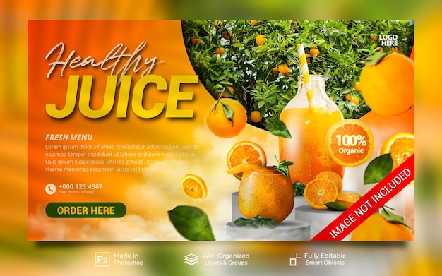 Restaurant De Menu Spécial De Jus D'orange De Boisson Saine De Fruits Frais Pour Le Modèle De Bannière De Site Web De Promotion