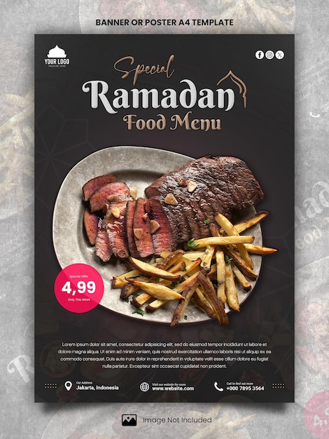 PSD restaurant-menü spezielles ramadan-poster a4 oder banner-vorlage
