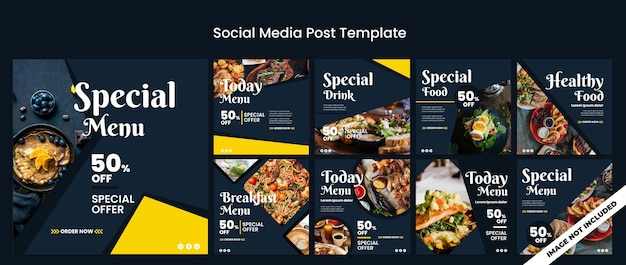 PSD restaurant-spezialmenü-instagram-feed, dunkles vorlage-banner